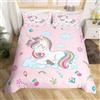 Homemissing Rosa Copripiumini Ragazze Cute Unicorno Set Copripiumino 200x200cm per Bambini Ragazzi Ragazze Magico Unicorno Copripiumone Fata