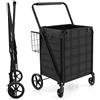 COSTWAY Carrello Portaspesa Pieghevole con Sacca, Carrello della Spesa Pieghevole con Ruote Girevoli a 360°, 2 Cesti, Capacità di Carico: 150 kg, 126 L, 66 x 64 x 103 cm (Nero)