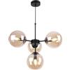 Light Home LH Light-Home Imperia Lampadario a Sospensione - Lampadario per Soggiorno Camera da Letto e Cucina - Lampade a Sospensione in Metallo con Paralume Vetro - E14-4 Luce - Nero Base e Oro
