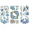 Peacoblue Trasferibili a Strofinamento per Artigianato 3Pcs Uccello blu con ortensie 15cmx30cm, UV DTF Trasferimento impermeabile per cassettiera Dresser Vetro Porcellana Legno Plastica