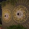 gardencave Confezione da 2 lampade solari per recinzione in metallo, alimentate ad energia solare, per esterni, lampade da parete per gradini della terrazza, tema mandala, impermeabili, luce per