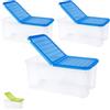 PALUPLUS 3 Contenitori Portabiancheria, misura 57x39x25,7 cm e capacità 41,5 Lt, Box Trasparente con Coperchio Pieghevole, Organizer salvaspazio per Scarpe, Vestiti, Giocattoli -1309C -4,5 (Blu)