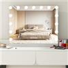 RELAX4LIFE Specchio Trucco con Luci, Specchio da Parete/Tavolo con 15 Lampadine, 3 Colori di Luce, Luminosità Regolabile, USB e Altoparlante Bluetooth, Stile Hollywood (58 x 48 cm)