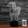 FLRXHK Luce notturna a forma di cavallo con illusione 3D, lampada da tavolo con telecomando, 16 colori, luce notturna a LED USB ottica per bambini, decorazione per la stanza dei bambini