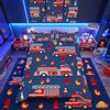 Loussiesd Set di biancheria da letto per auto fumetto camion dei pompieri copripiumino camera pompiere trapunta copertura pompiere auto veicolo blu rosso 2 pezzi taglia singola