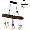 AHQX Ciondolo Legno Lampade A Sospensione Retro Luci Pendenti Stile Industriale Creativo Nostalgico Lungo Lampadario E27*6 Regolabile in Altezza Ristorante Lampada Camera Letto Cafe Bar Lampadari Per