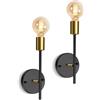 TOKTOP Set di 2 applique da parete per interni, lampada da parete industriale retrò, lampada da soffitto per ristorante, bar, soggiorno, caffè, corridoio, nero e oro