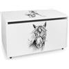 leomark Contenitore per Bambini - CAVALLO- Contenitore per Giocattoli in Legno, Panca con Ruote, Dimensioni: 71 x 40 x altezza 46 cm