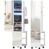 HOMCOM Specchio Portagioie con Luce LED, Armadietto Portagioie con Specchio, Appendiabiti, Chiusura con Chiave e Ripiani Posteriori, Girevole a 360°, per Camera Soggiorno, 37x40x165.5cm, Bianco e Nero