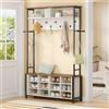 Hzuaneri Appendiabiti Ingresso con Panca Scarpiera, 12 Scomparti per Scarpe, 13 Ganci Attaccapanni, 31 x 110 x 187 cm, Industriale, per Corridoio, Ingressom, Marrone e Bianco HT17914B