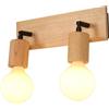 LIGKIN Applique da parete Vintage E27 Lampada da parete Legno, 2 Faretti Testa della Lampada Orientabile Illuminazione Interna per Camera da letto Soggiorno Corridoio