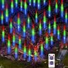 KINGCOO - Luci a energia solare per doccia, 240 LED, impermeabili, 30 cm, 10 tubi, a cascata, ghiaccioli, luci decorative con telecomando per giardino, matrimoni, feste, decorazioni natalizie