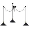 DC VOLTAGE Lampadario vintage retrò a 3 bracci, 195 cm, regolabile, con attacco a soffitto, E27, 60 W, paralume conico in metallo, luci a ragno per camera da letto (Nero)