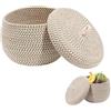 Generico Cestino Portaoggetti Rotondo Con Coperchio Cesto Decorativo Intrecciato In Corda Di Cotone Contenitore Per Oggetti Vari Con Coperchio.