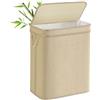 SONGMICS Cesto Portabiancheria, Porta Biancheria in Bambù, 90 L, Sacco Rimovibile Lavabile in Lavatrice, Coperchio, Maniglie, Lavanderia Camera da Letto Salotto, Color Naturale LCB067Y01