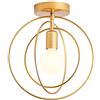 Mengjay Plafoniera Industriale Vintage Lampada a Sospensione da Soffitto Gabbia Di Metallo Paralume Ø28cm Retro Plafoniera E27 Loft Stile (Oro)