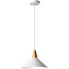LIGKIN Lampadario a Sospensione Moderno E27 Lampadari Industriale Ø25cm Paralume Metallo Lampade a sospensione Legno per Cucina Sala da Pranzo Sala Caffè, Bianco