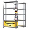 casa Pura Set di 2 scaffale per carichi Pesanti, 50x100x200 cm, con Struttura in Acciaio, Portata Massima: 750 kg, 5 Ripiani Regolabili, Colore: Grigio