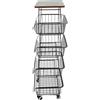 HUOLE Carrello Portafrutta su Ruote con 5 Cestini Impilabili in Filo - Portaoggetti per Cucina, Dispensa, Ripostiglio, Bagno - 40*30*94 cm (Nero)