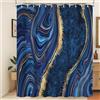 Xiaoterna Tenda da doccia in tessuto marmorizzato Tende da bagno impermeabili in colore neutro marmorizzato blu navy e oro Lusso moderno Resistente alla muffa Decorazione per la casa 180x220cm