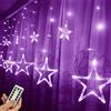 HULX Luci per tende a LED, 2.5m x 0.9m 138 LED 12 Stelle per Tende da Finestra con Luci a Forma di Stella con USB Remoto per il Matrimonio di Natale (Viola)