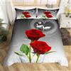 Loussiesd Set di biancheria da letto con motivo a rosa rossa, con motivo a cigni, per coppie, romantiche, con motivo floreale, per uomini, donne, amanti di San Valentino, ultra morbido, con cerniera super king