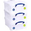 Really Useful Box, Scatola portaoggetti da 18 litri, 3 pezzi, 480 x 390 x 200 mm, per 93 CD/44 DVD, colore: trasparente