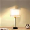 Mengjay Lampada da Tavolo Moderna, Base in Metallo Nero, Paralume in Tessuto, Altezza 49 cm, Interruttore a Catenella (Stile: Bianco)