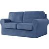 GEBIN Copridivano 2 Posti, Copridivano in Velluto con fodera separata per schienale e federa per cuscino, Copridivani in Morbido Peluche per Divano Fodere per Mobili Moda (Blu pietra,2 Posti | 5 pezzi)