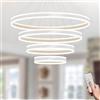 LAMPLAY Lampada A Sospensione Moderna A LED Rotonda, 4 Lampadario Ad Anello Bianco, Dimmerabile Con Telecomando 3000K-6000K Lampada Da Soffitto, Altezza Regolabile, Camera Da Letto(Ø20+40+60+80cm)