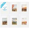 PHOTOLINI Set di 6 cornici per poster A4 21x30 cm con passe-partout 13x18 cm bianco legno MDF, plexiglass infrangibile, da tavolo o da parete, accessori inclusi - per foto, immagini e poster