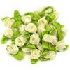 Duories 100 mini teste di fiori artificiali, fiocchi, rose con foglia, fiori per fai da te, decorazioni floreali, decorazioni per fai da te, decorazioni per scrapbooking, colore giallo chiaro