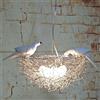 OMGPFR Gabbia per Uccelli Lampada a Sospensione Luce a LED Nido di Uccello Luci, Paralume in Vetro, Resin Bird, Filo di Alluminio Gabbia, per Camera da Letto Bar Pastorale lampadari