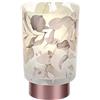 Hervit Lampada da Tavolo in Vetro con Decoro Floreale Botanic Senza Fili - Lampada da Scrivania - Punto luce comodino abat-jour di Design Funzionamento a Batterie - Ø10x15cm (Rosa)