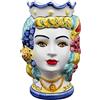 sicilia bedda - Teste di Moro SICILIANE in Ceramica di CALTAGIRONE - Realizzate a Mano - Altezza Centimetri 18 (Donna, Corona Blu)