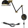 MINGRT Industriale Applique Da Parete Con Interruttore, 3 Braccio Lungo Lampada Da Parete Interno Con Spina Retrò Vintage Faretto Da Parete Camera Da Letto Con Cavo Illuminazione Interno E27