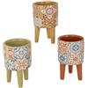 Doni Bomboniere Set 6PZ Vaso in Terracotta con Piedistallo in Legno e Decoro Maiolica Siciliana - Porta Piantine Succulenti Cactus - Regalo Bomboniere Evento