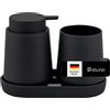 eluno Set da bagno TESERO con superficie soft touch, set di accessori da bagno, 3 pezzi, composto da 1 dispenser di sapone, 1 tazza e 1 ciotola, ideale per bagno e cucina in plastica (nero)