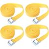 TopHomer Cinghie di ancoraggio a cricchetto, 2 m x 25 mm, 4 pezzi, cinghie di ancoraggio regolabili con fibbia in lega per bagagli, furgoni, camion, colore giallo