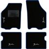 QUEMAR Tappetini Auto compatibili con Lancia Ypsilon 3 porte 2003-2011/ Kit Tappeti Moquette e Gomma su Misura (Set 2 Anteriori + 2 Poster.)/ Ricami e Colori Personalizzati (Bordo Blu, 4 Ricami)