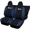 Rebeca Shop® Coprisedili Auto Compatibili con Seicento 600, Made In Italy, Tessuto Policotone 210 Grammi MQ, Logo Auto Ricamato, Anteriori e Posteriori set completo (Nero/Blu, Con Logo)