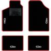 QUEMAR Tappetini Auto per Renault Clio II, Bordo Rosso, 4 Ricami | 1998-2005 / Kit Tappeti Moquette e Gomma su Misura / Set 2 Anteriori + 2 Posteriori / Ricami e Colori Personalizzati