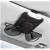 BaronHong Supporto per occhiali per aletta parasole dell'auto, clip di supporto in pelle, supporto magnetico per occhiali da sole con porta biglietti (nero, M)
