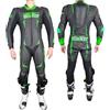 WinNet Tuta per moto in pelle intera monopezzo 1 pezzo racing pista traforata ventilata con saponette e gobba (Verde, M)