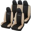 Rebeca Shop Coprisedili per auto universali - Racing LS01 - schienali posteriori con 2 zip - airbag compatibili, 210 Gabardine (Nero/Beige, Posteriori in tinta con anteriori)