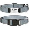 MENKËLL - Collare personalizzato per cani, gatti regolabile e riflettente, in nylon resistente, con incisione laser targhetta in metallo, nome, indirizzo, varie misure (GRIGIO, S: 33-43cm)