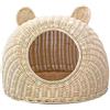 BURLOE Cuccia Per Gatti in Plastica Di Vimini Per Gatti Domestici, Cuccia Per Con Orecchio Di Gatto Carino Grotta Tessuta A Mano Semichiusa Per Gatti in Rattan,Beige,29cm