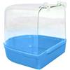 HshDUti Vasca da bagno per uccelli, da appendere, con ganci, per doccia ad acqua, contenitore trasparente per mangiatoia per piccoli uccelli, canarini, pappagalli, 13 x 14 x 13 cm, blu