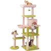 COSTWAY Tiragraffi per Gatto Alto 150 cm Stile Floreale, Albero Tiragraffi Gatti con Pali in Sisal, Piattaforme, Grotta e Pompon, Torre Gatto Rivestito in Peluche, Rosa e Verde