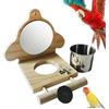 Riaisttd Parrot Perch, Parakeet Food Water Feeder, Bird Parrot Perch with Mirror, Parakeet Feeding Cups, Cage Play Toy for Birds, Lovebird Parakeet Perch, Conure Perch with Mirror, Parrot Perch with Feeding